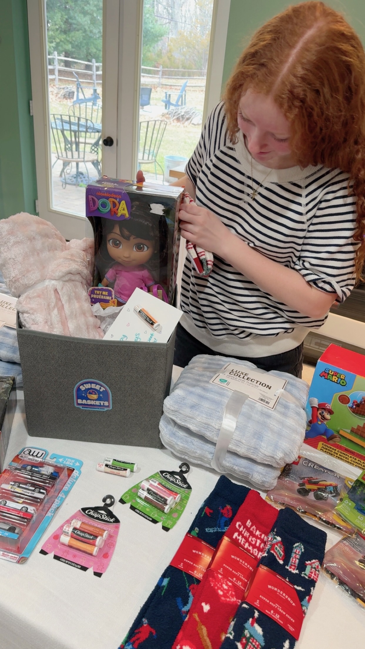 Community members helping with baskets