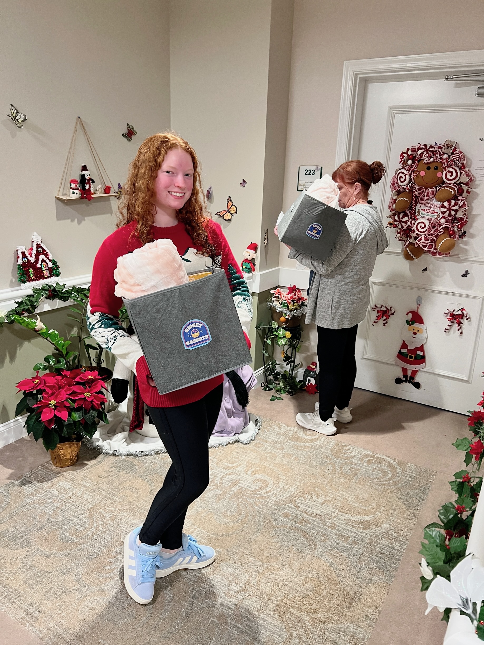 Volunteers creating care baskets